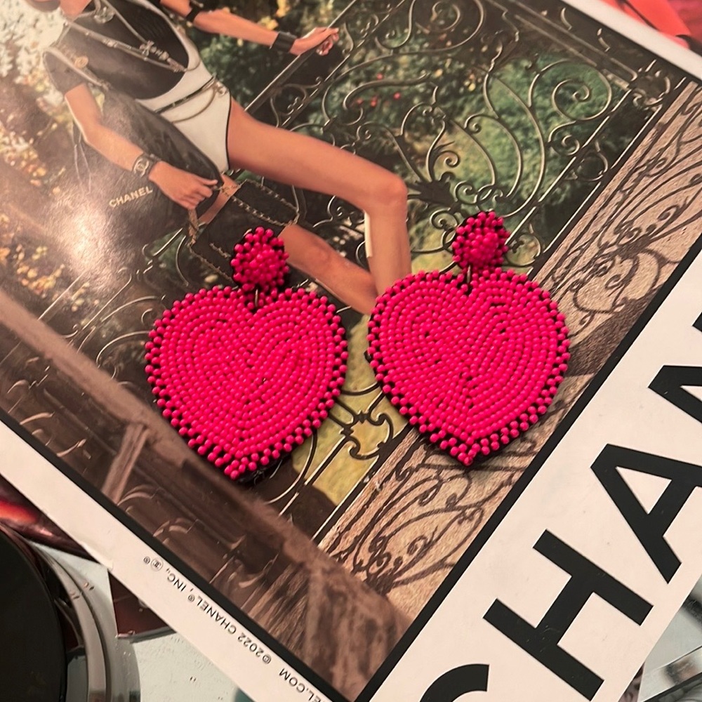 Pink Heart Beaded Earings